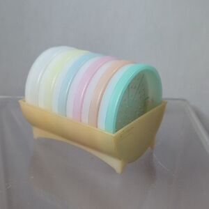 Colorful Tupperware 6 Piece Coaster Set in Holder